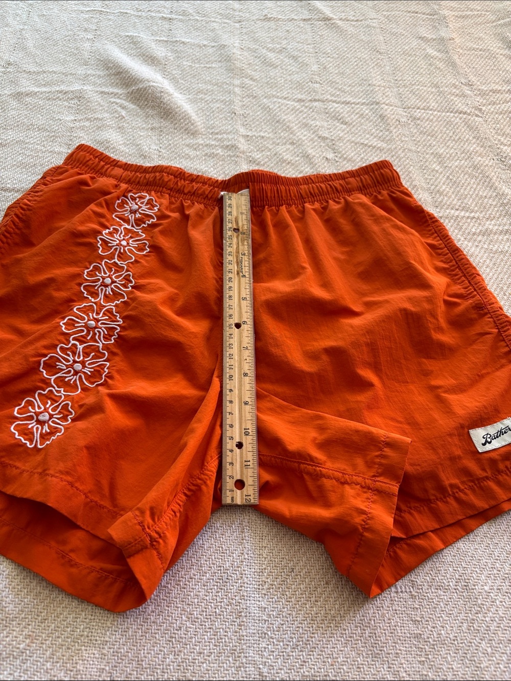 Bather Orange Swim Shorts Hawaiian Floral Embroidery Size Large - Picture 14 of 17
